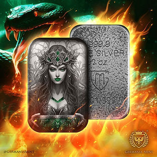 Germania Mint 2024 Goddesses: SIGYN- 2 oz 999.9 Antique Silver Cast Bar