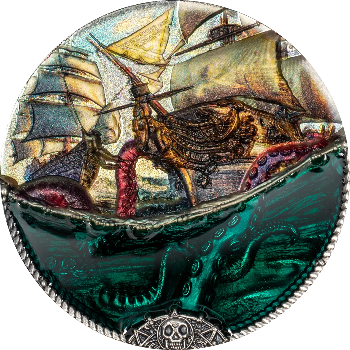 Cook Islands 2025 $20 SEA MONSTER Underwater Fantasy 3 Oz .9999 Coloured Antique Silver Coin CIT Smartminting®