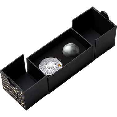 Ghana 2025 10 Cedis MOON Solar System 2 oz Antique .999 Silver Coin Stand & Removable Labradorite Moon
