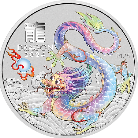 Australia Lunar Series III 2024 $1 Year of the White Dragon 1oz .9999 Silver in Card ANDA Edition Perth Mint