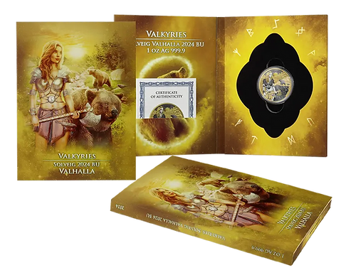 Germania Mint 2024 5 Mark Valkyries Solveig Valhalla 1 oz .9999 Silver Black and Gold