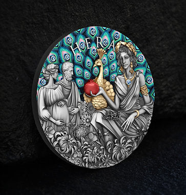 Niue 2025 $5 HERA - Divine Beauty Series - 2 Oz .999 Silver Coin with 23 x Aquamarine embedded Crystals