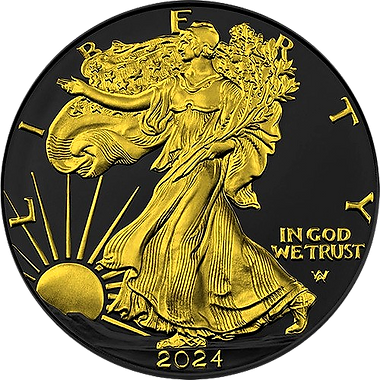 United States of America USA 2024 $1 AMERICAN EAGLE Gold & Black Platinum 1 Oz Silver Coin