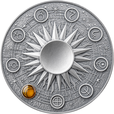 Ghana 2025 10 Cedis MOON Solar System 2 oz Antique .999 Silver Coin Stand & Removable Labradorite Moon