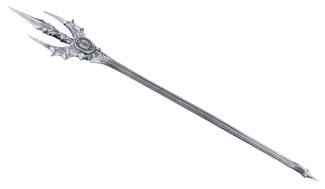 Decorative silver trident on a white background