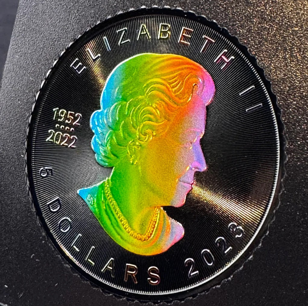 Canada 2023 $5 Maple Leaf Rainbow Holo Limited Edition 1 Oz 999.9 Silver Coin