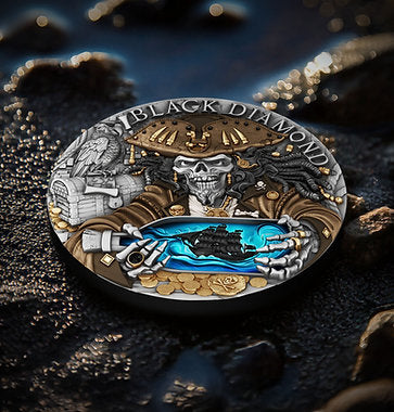 BACK ORDER Niue 2025 $5 BLACK DIAMOND - Pirate Treasure 2oz High Relief .999 Antique Silver Coin