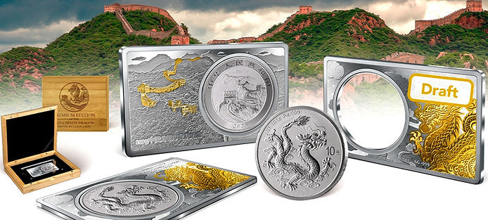 People's Republic of China PRC 2025 - / 10 Yuan THE CHINESE BULLION DRAGON COIN IN BAR 2 + 1oz Silver 1088 Made Dual Side Gold Glided Edition Set