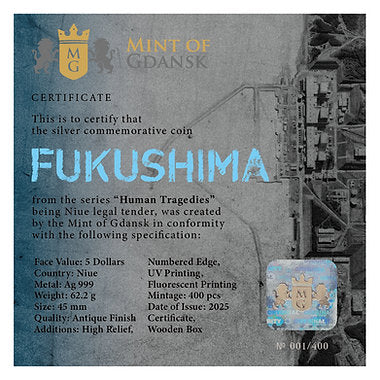 Niue 2024 $5 FUKUSHIMA - HUMAN TRAGEDIES 2 oz .999 Silver UV Highlights