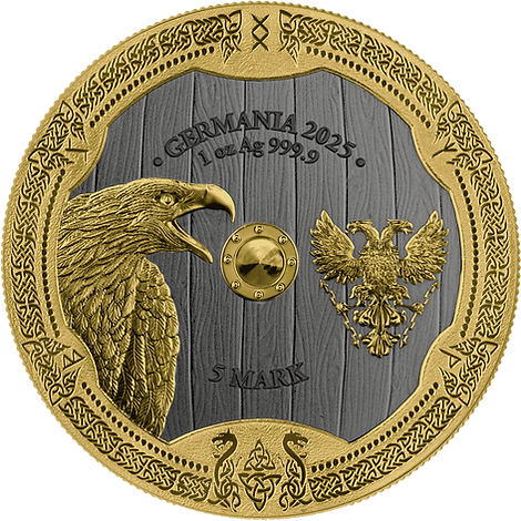 Germania 2025 5 Mark VALKYRIES: ARNHILD VALHALLA 1oz High Relief .9999 Silver Black and Gold