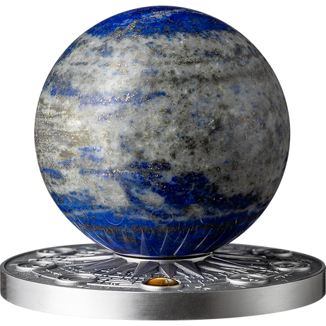 Ghana 2024 10 Cedis EARTH Solar System 2 oz Antique Silver Coin Stand & Removable Lapis Lazuli Planet Earth
