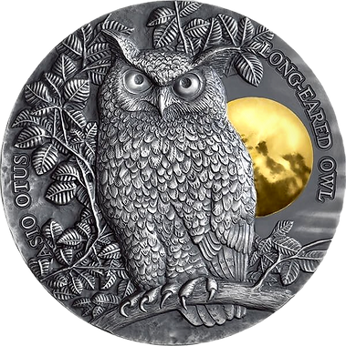 Niue 2019 $5 Long-Eared Owl Wildlife in the Moonlight 2 oz Silver