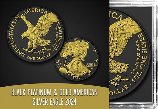 United States of America USA 2024 $1 AMERICAN EAGLE Gold & Black Platinum 1 Oz Silver Coin