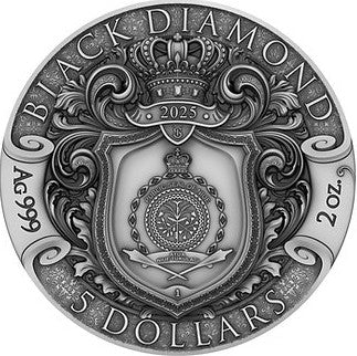 BACK ORDER Niue 2025 $5 BLACK DIAMOND - Pirate Treasure 2oz High Relief .999 Antique Silver Coin
