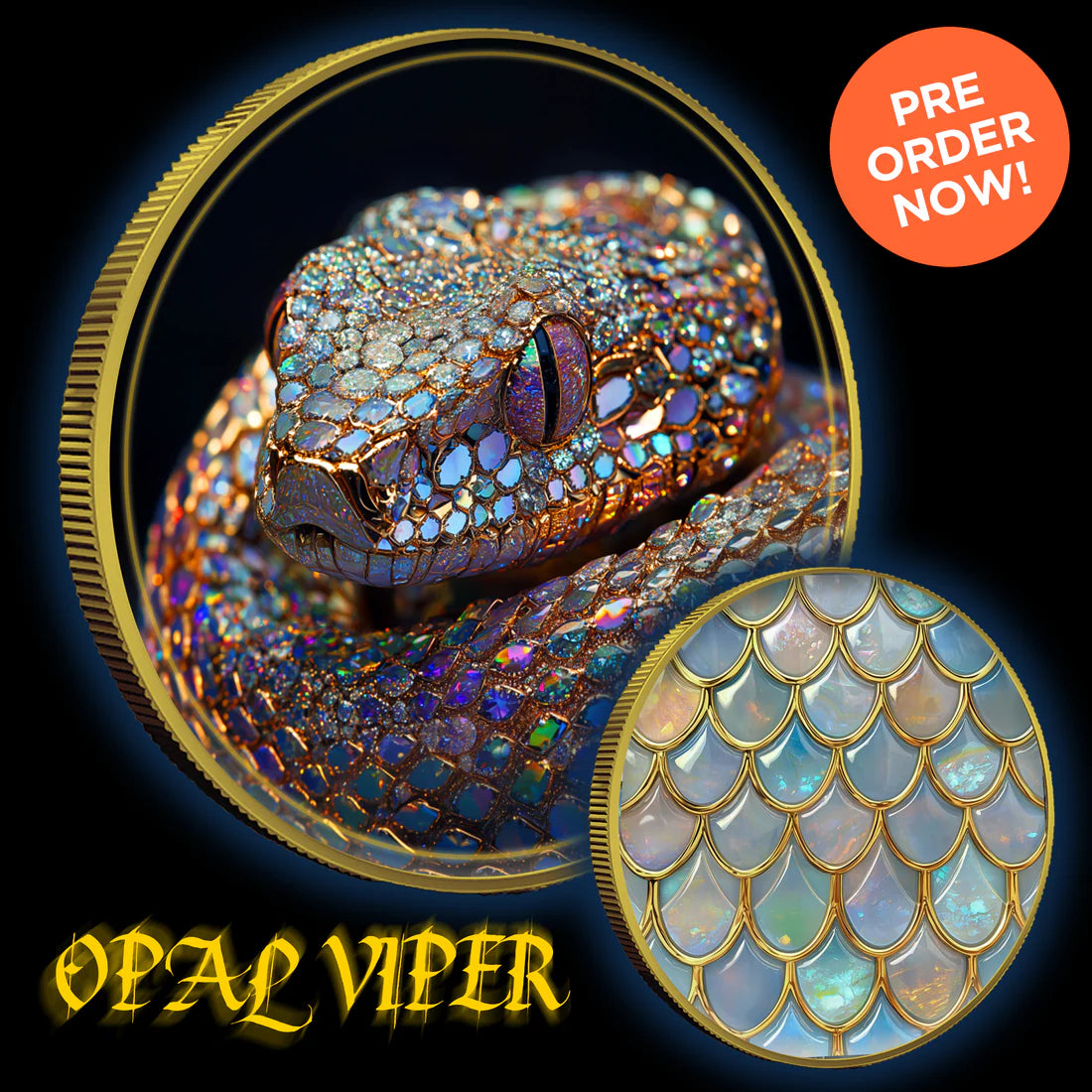 PRE-ORDER USA 2024 $1 American Eagle Opal Viper Snake - 1 Oz Gold Glided .999 Silver Coin 100 made