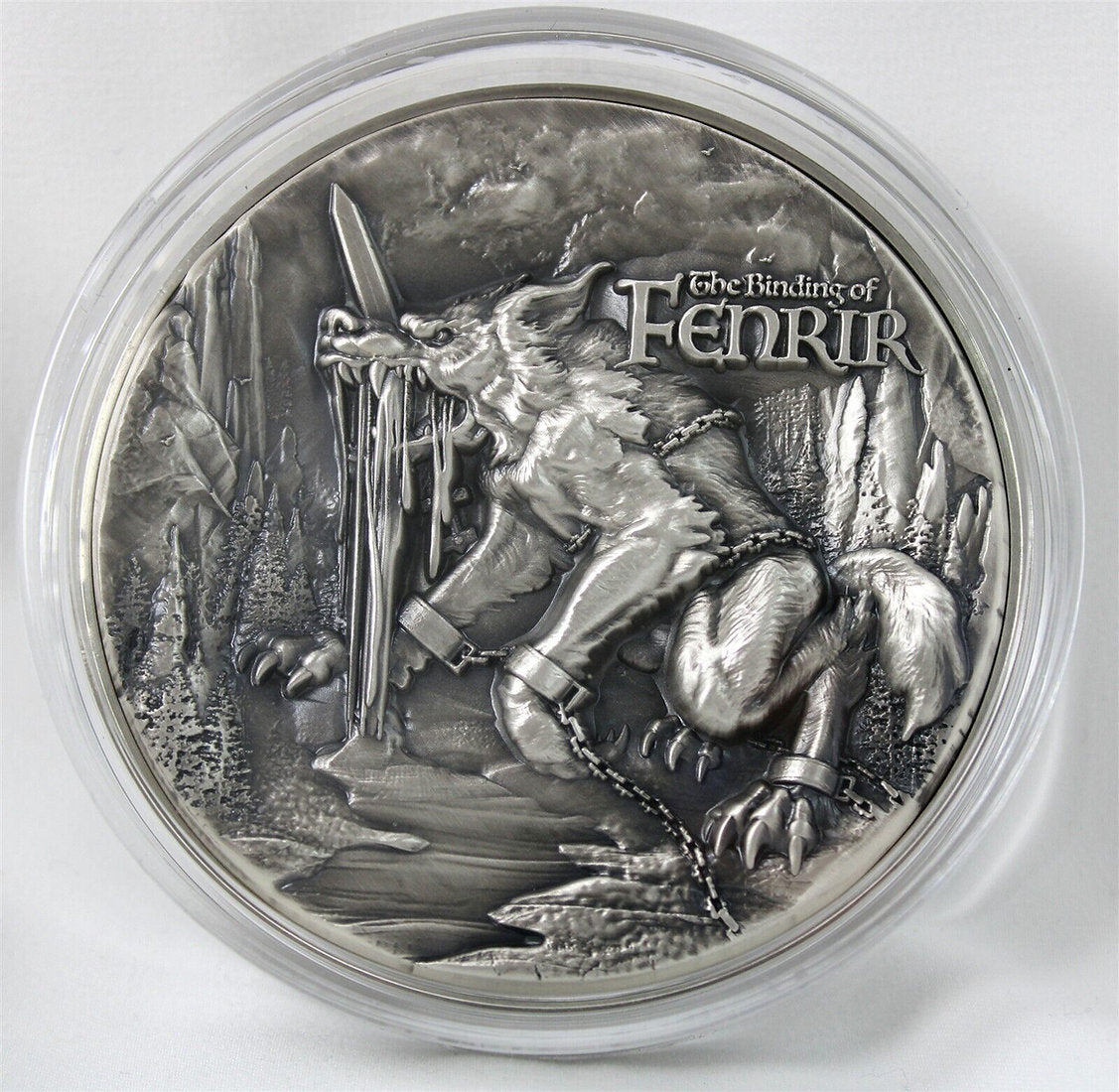 Republique du Tchad 2021 10000 Francs Binding of Fenrir 2 Oz Antiqed Silver 11.5 oz Copper Coin