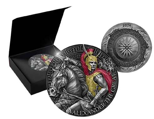 Cameroon 2024 5000 Francs CFA ALEXANDER THE GREAT Great Commanders 5 Oz .999 Antique Silver Coin