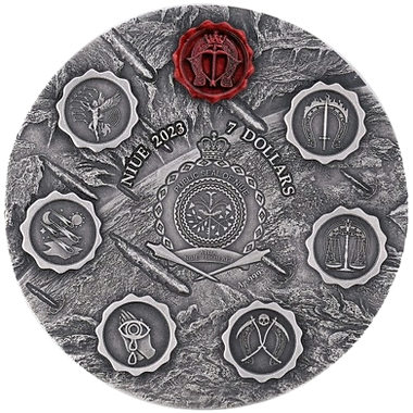 Niue 2025 $7 RED HORSE of VICTORY Seven Seals of the Apocalypse 3 Oz .999 Coloured and Gilded Antique Silver Coin