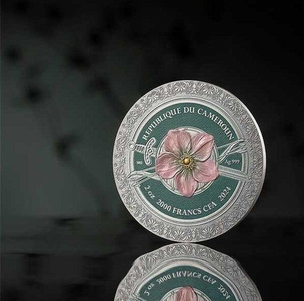 Cameroon 2024 2000 Francs CFA AMAZON Femina Bellator 2oz Coloured Antique Silver Coin