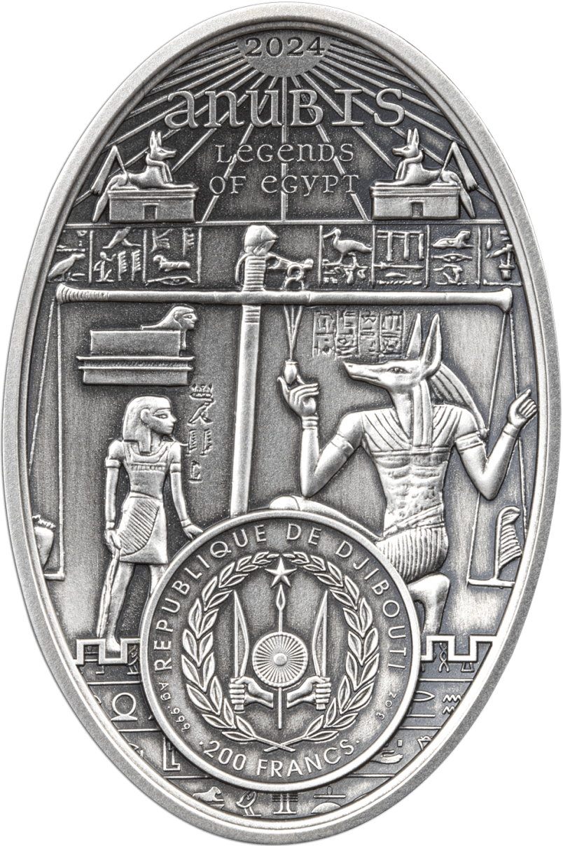 Djibouti 2024 200 Francs 3D Shaped Anubis 3oz Silver Coin