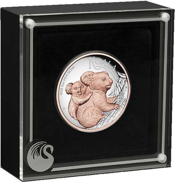 Australia 2023 $8 AUSTRALIAN KOALA 5 Oz .9999 Silver Coin Rose Gold Gilding