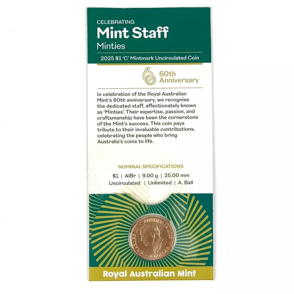 Australia 2025 $1 Royal Australia Mint 60th Anniversary' 'C' Mintmark Coin Set 5 x $1 Coins