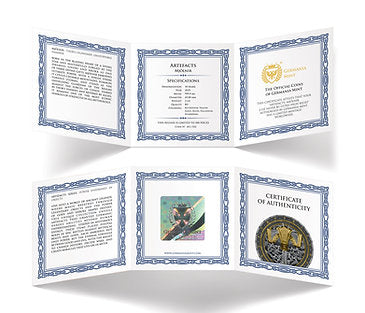 Set of certificate of authenticity frames with different designs on a white background