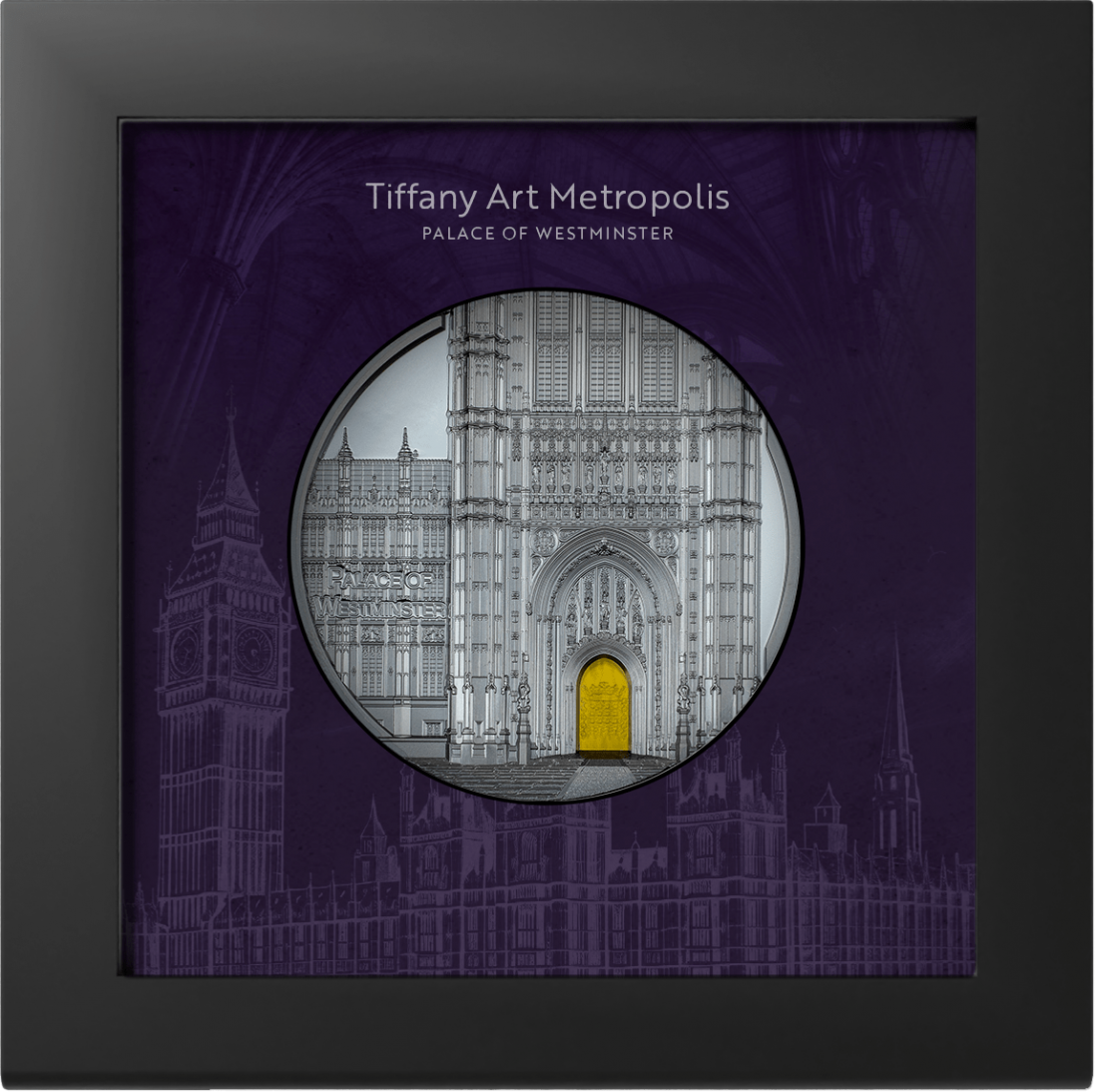 Palau 2023 $25 PALACE OF WESTMINSTER Tiffany Art Metropolis 5 Oz Black Silver Proof Coin CIT Smartminting®