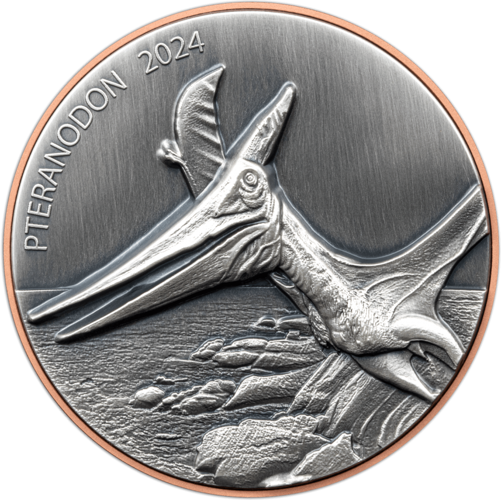 Vanuatu 2023 10 Vatu Giant Pteranodon Double .999 Silver Antique Finish Coin 145gm Copper Core