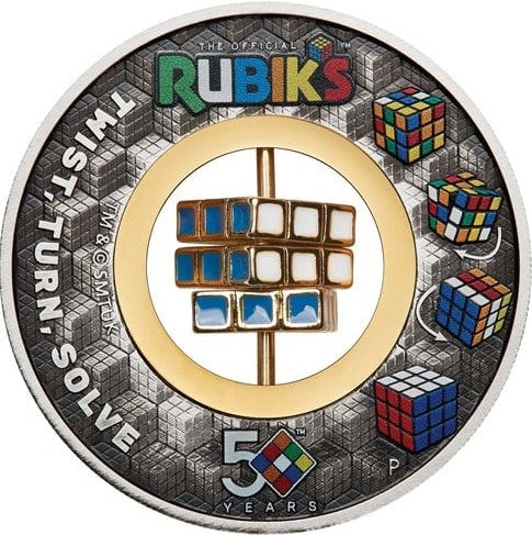 Australia 2024 $2 Rubik Cube 50th Anniversary 2oz .9999 Silver Antiqued 24k Gold Plated Coloured Coin Perth Mint