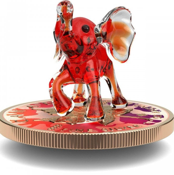 Canada 2022 $5 RED ELEPHANT Murano Glass Series Maple Leaf 1 oz .9999 Colourised Silver