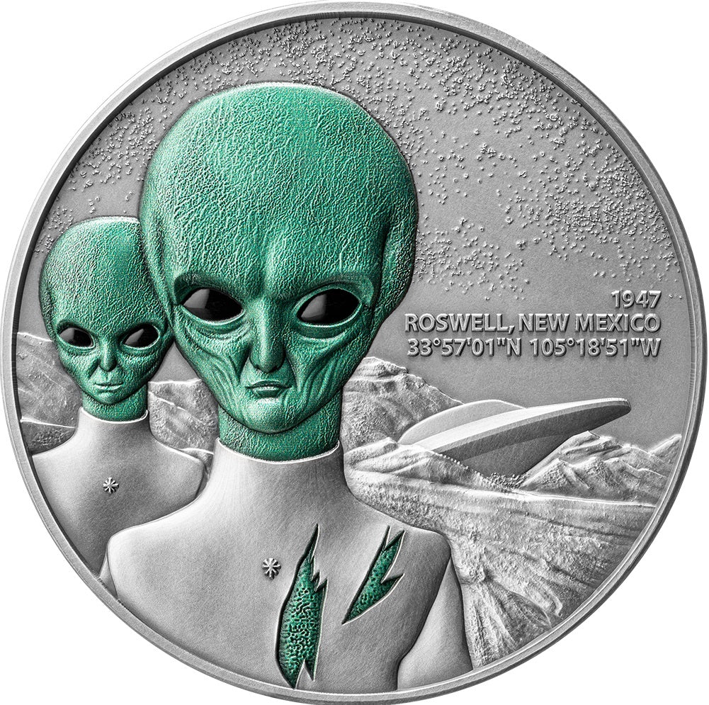 Cameroon 2024 2000 Francs ROSWELL UFO INCIDENT Interstellar Phenomena 2oz .999 Antique Silver Coin