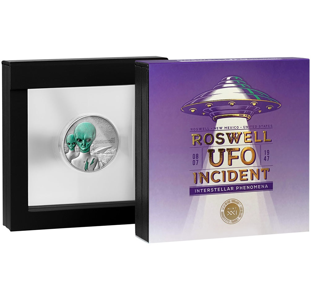 Cameroon 2024 2000 Francs ROSWELL UFO INCIDENT Interstellar Phenomena 2oz .999 Antique Silver Coin