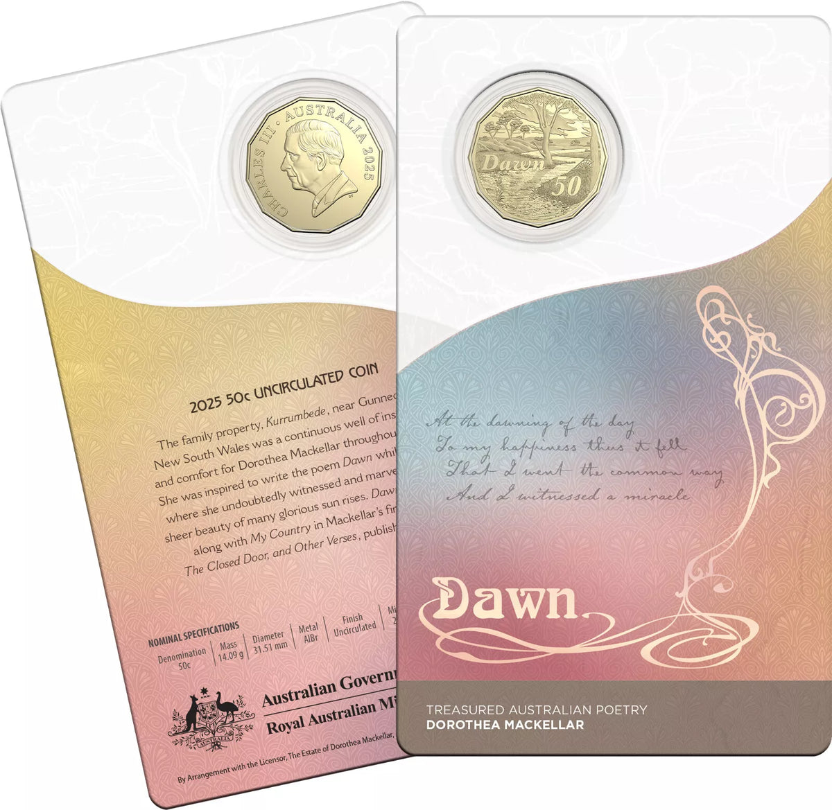 Australia 2025 50 Cents DOROTHEA MACKELLAR TREASURED AUSTRALIAN POETRY 3-Coin Al-Br Uncirculated Set