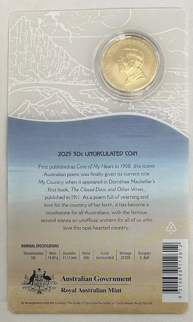 Australia 2025 50 Cents DOROTHEA MACKELLAR TREASURED AUSTRALIAN POETRY 3-Coin Al-Br Uncirculated Set