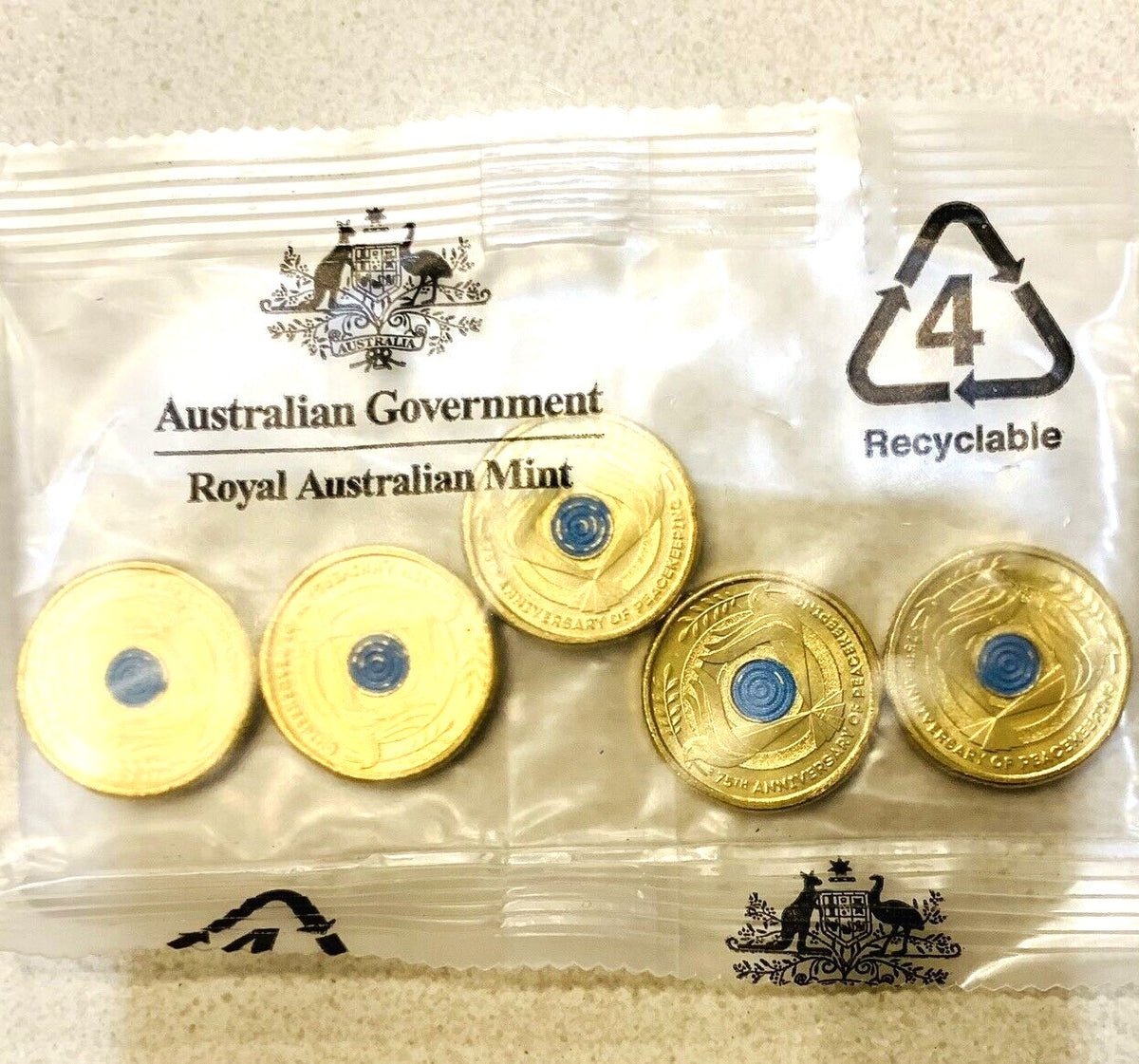 Australia 2022 $2 75th Anniversary of Peacekeeping Coloured Uncirculated Sealed Royal Australian Mint Bag of 5 Coins