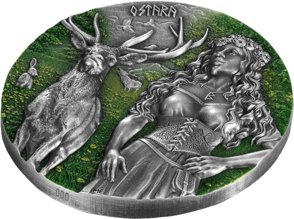 Germania Mint 2023 10 Mark Valkyries Ostara 2 oz Pure Silver Antique Finish UHR Coin Certificate # 3