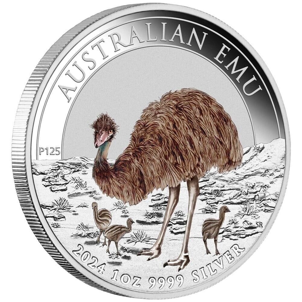 Australia 2024 $1 Australian Emu 1oz Silver Coloured Coin PERTH MINT