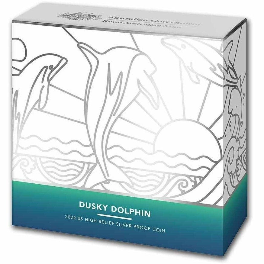 Australia 2022 $5 Dusky Dolphin 1oz High Relief Silver Proof Coin 1000 Mintage