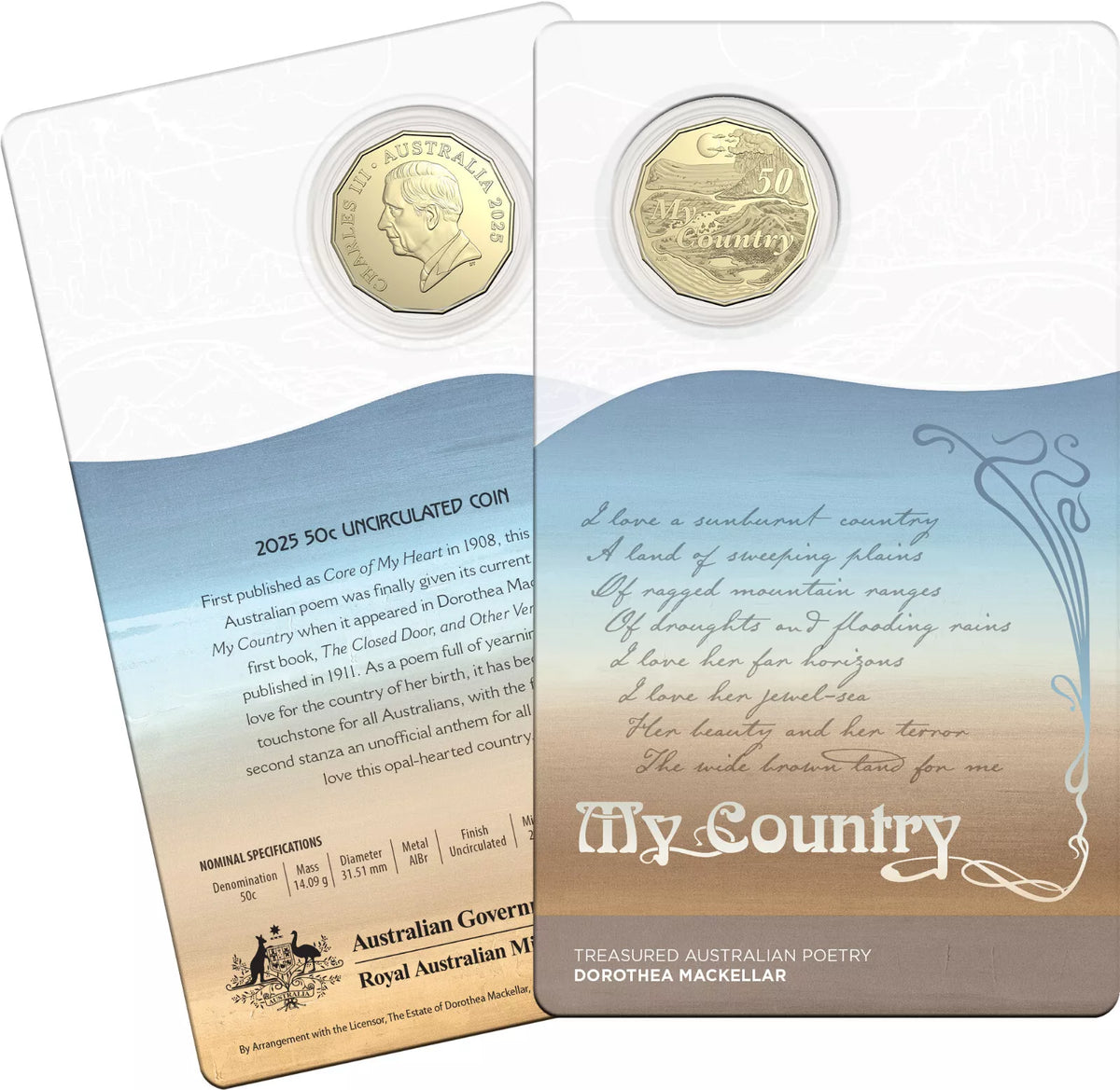 Australia 2025 50 Cents DOROTHEA MACKELLAR TREASURED AUSTRALIAN POETRY 3-Coin Al-Br Uncirculated Set