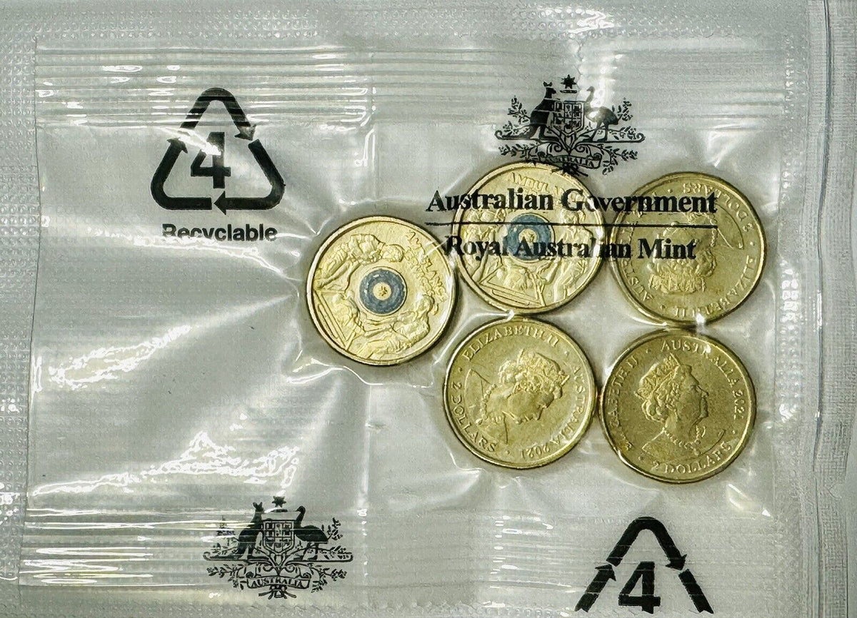 Australia 2021 $2 Ambulance Coloured Uncirculated Sealed Royal Australian Mint Bag of 5 Coins