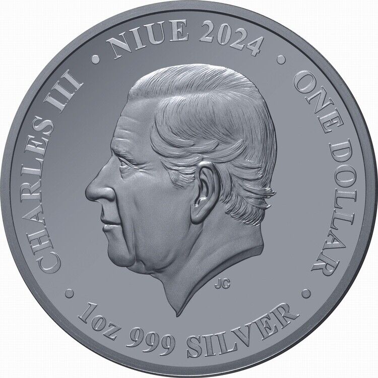 Niue 2024 $1 Chess Knight Armored Horse 1 Oz Pure Silver Black Proof OGP MINTAGE 999