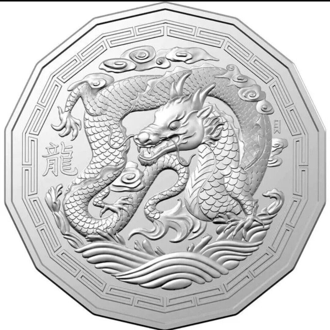 Australia 2024 50 Cent LUNAR YEAR OF THE DRAGON Tetradecagon Uncirculated Coin in Card