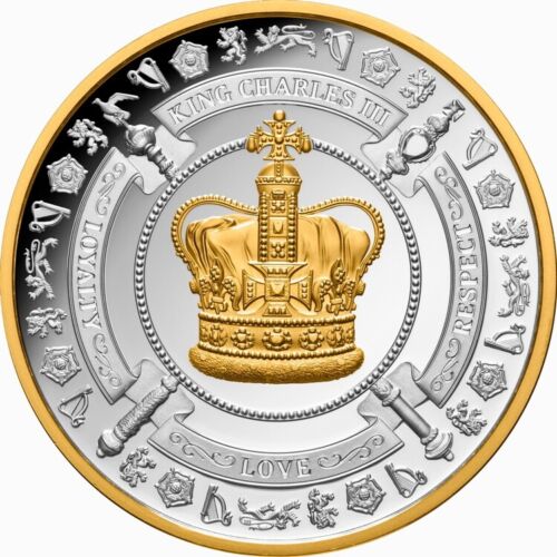 Niue 2023 $1 King Charles III Coronation Gold Plated 1oz Silver Proof Low Mint 1000