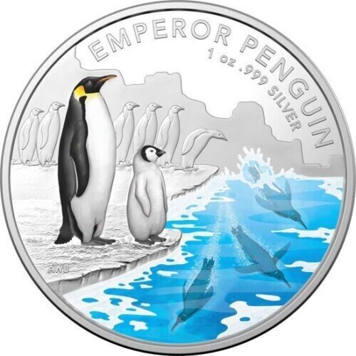 Australia 2023 $5 Australia Antarctic Territory Emperor Penguin Coloured 1oz Silver Proof Coin