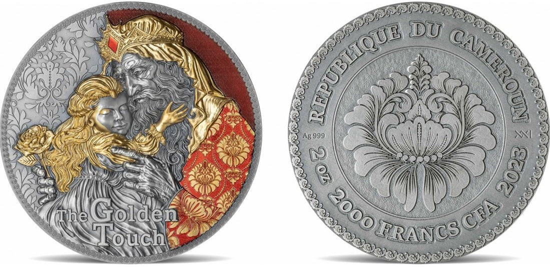 Cameroon 2023 2000 Francs CFA Twists of Destiny Series THE GOLDEN TOUCH 2 oz Antique Silver Coin