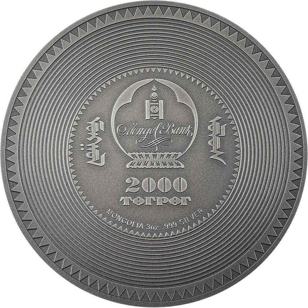 Mongolia 2022 2000 Togrog VAIROCHANA BUDDHA MANDALA Archeology Symbolism Ultra High Relief Antiqued 3 Oz Silver Coin