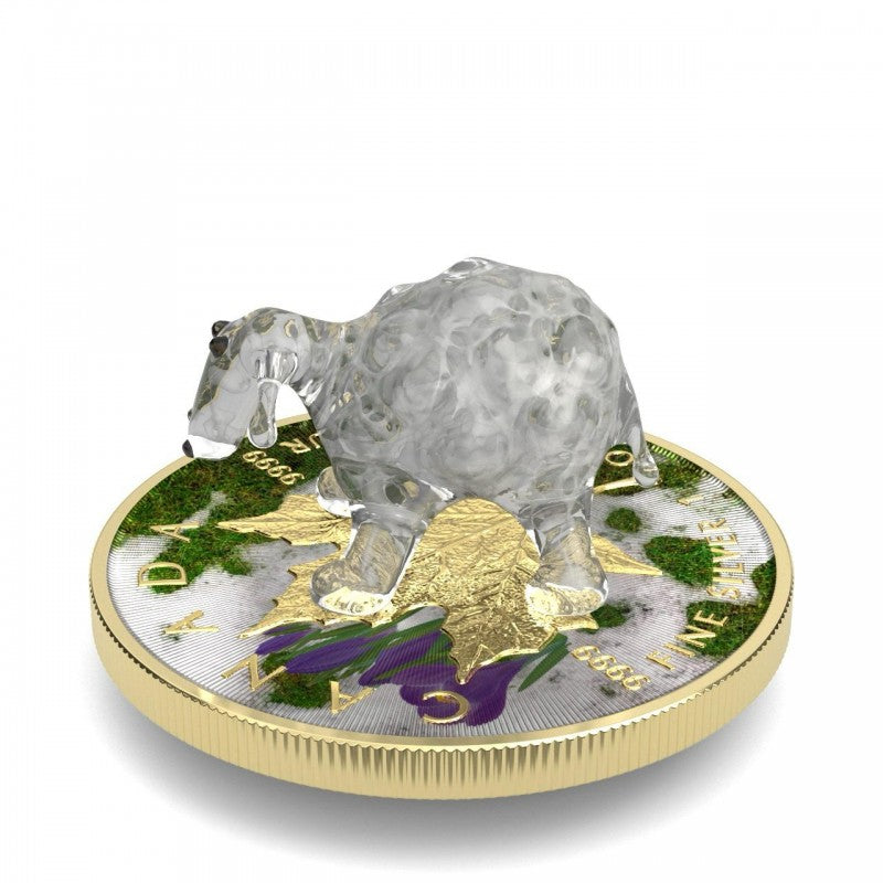 Canada 2022 $5 WHITE SHEEP Murano Glass Series Maple Leaf 1 oz .9999 Colourised Silver