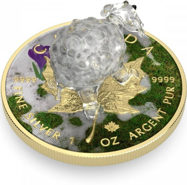 Canada 2022 $5 WHITE SHEEP Murano Glass Series Maple Leaf 1 oz .9999 Colourised Silver