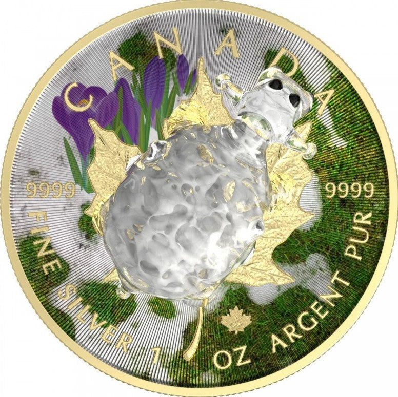 Canada 2022 $5 WHITE SHEEP Murano Glass Series Maple Leaf 1 oz .9999 Colourised Silver